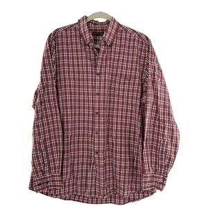 Racing‎ Green Mens Large Red & White Plaid Button-Up Shirt 100% Cotton Preppy